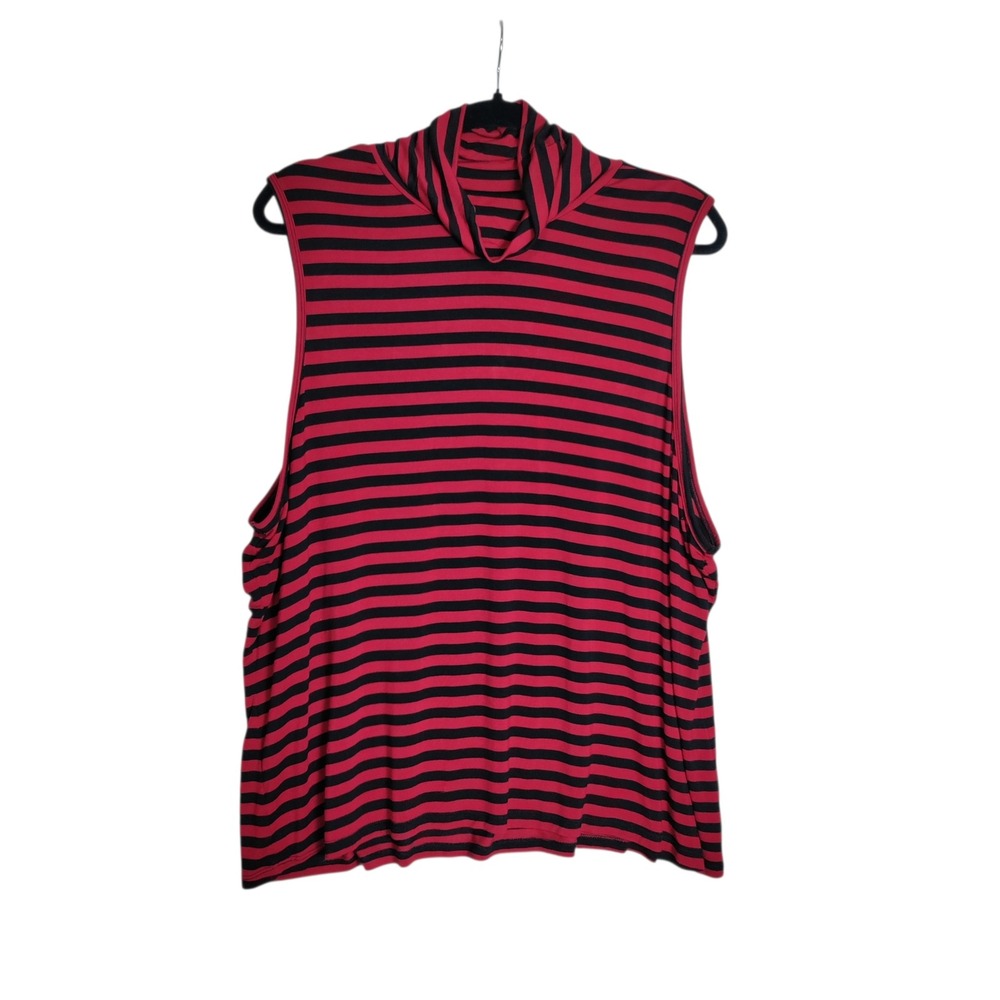 Social Collision Red Black Striped Sleeveless Turtleneck Top Plus Size 4 Gothic
